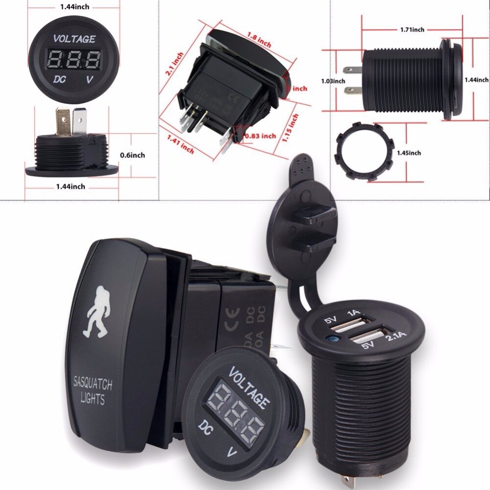 DC 12V-24V 3 Gang Toggle Rocker Switch Panel Waterproof Digital Voltmeter + Dual USB Power Charger Blue Led Light Control Panel