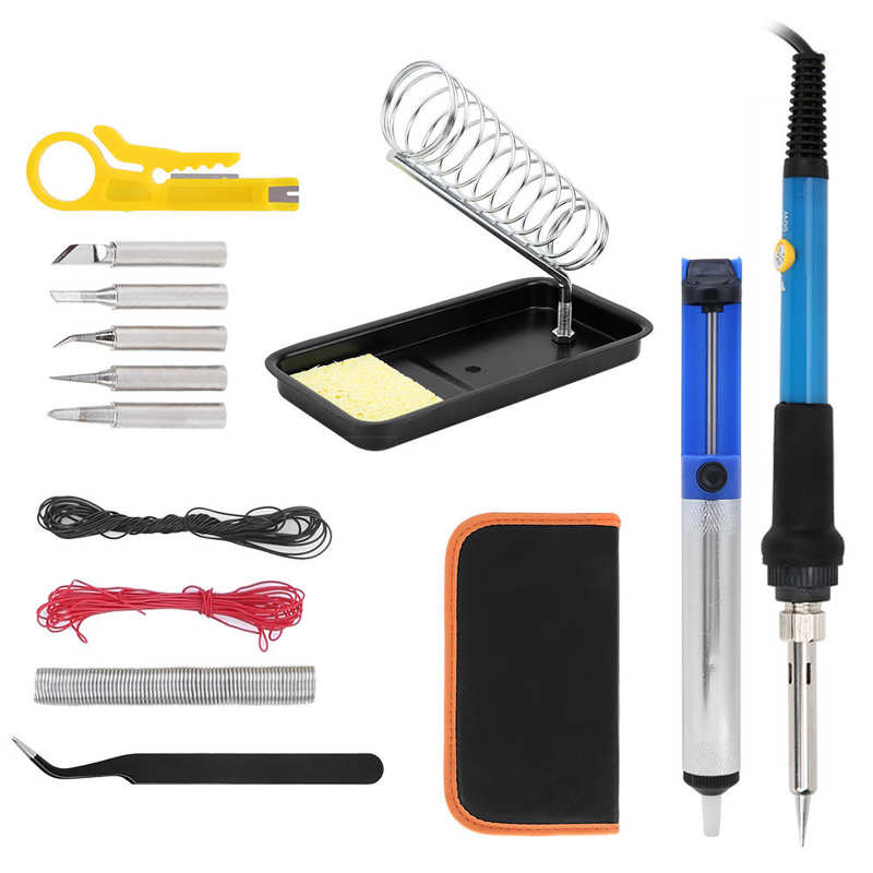 Electric Soldering Iron Kit Blue Mini Temperature Adjustable Solder Iron Set 60W Wood Burning Tool with Large Ventilation Holes