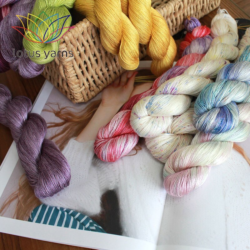 Madeja-hilo de seda pintado a mano, 50g, para tejer a mano, encaje de ganchillo, peso Natural, 22