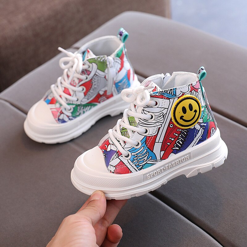 Babystøvler til piger drenge sko børn blødt læder bund martin støvler småbørn efterår vinter sneakers: Hvid / 30 ( inde 18 cm)