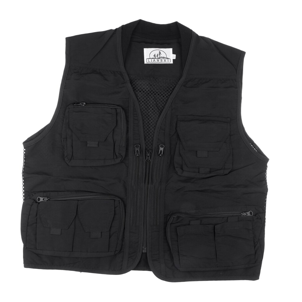 Heren multi pocket mesh visvest multi-pocket visfotograaf snel drogend ademend vest outdoor casual jas zwart