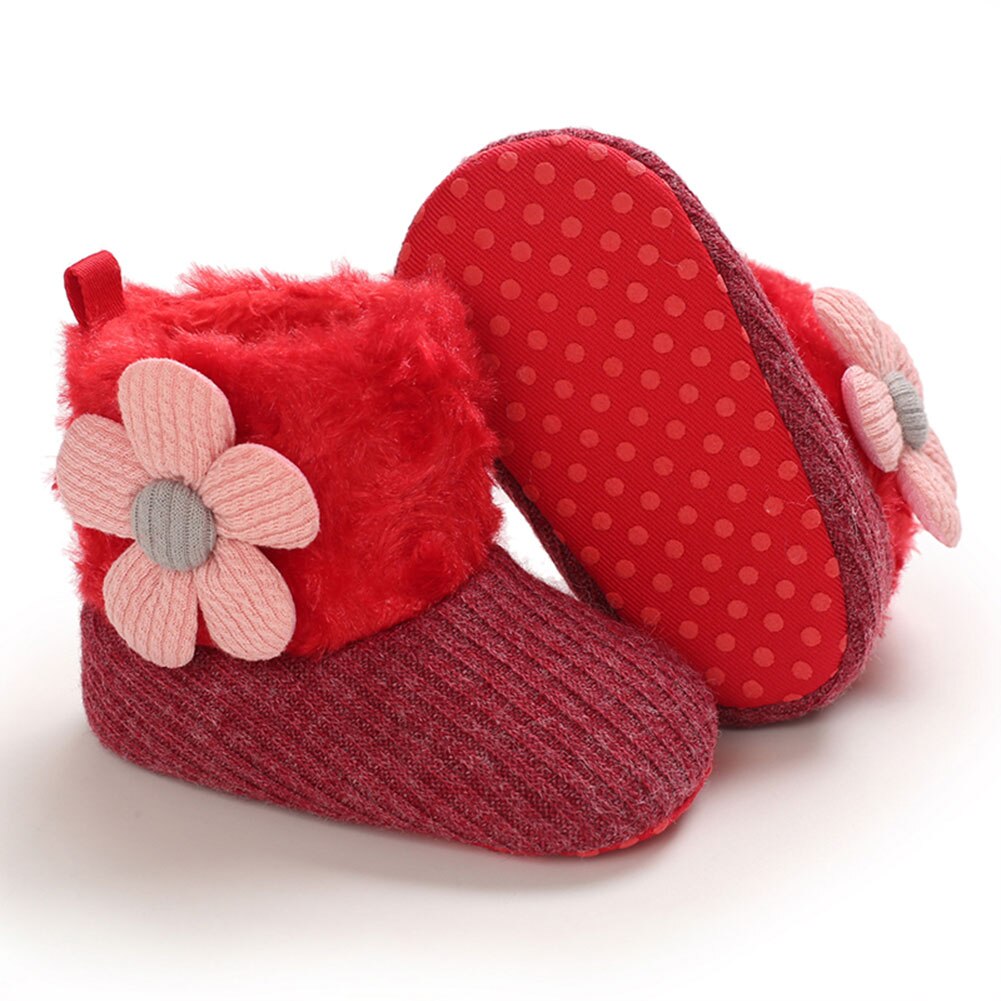 Kleine Baby Snowboots Chic Simple Pluche Bloemen Houden Warme Zachte Faux Fur Knit Bloem Booties Anti-Slip Baby prewalkers