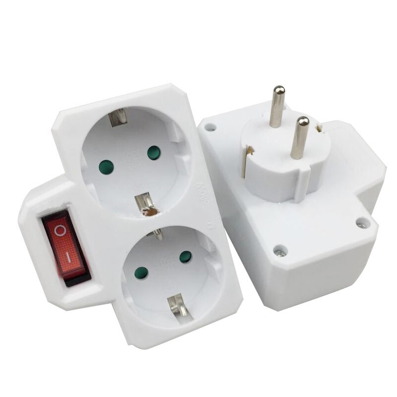 16A 250V 4.8mm European Conversion Plug Socket 1 TO 2 Ways Power Adapter Socket with Switch ON/OFF EU Standard Plug