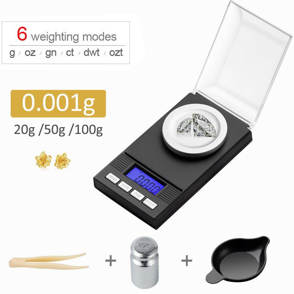 0.001G Draagbare Sieraden Sieraden Pocket Schaal 20/50/100G Elektronische Digitale Weegschaal Hoge Precisie Milligramgewichten Micro keuken Schaal