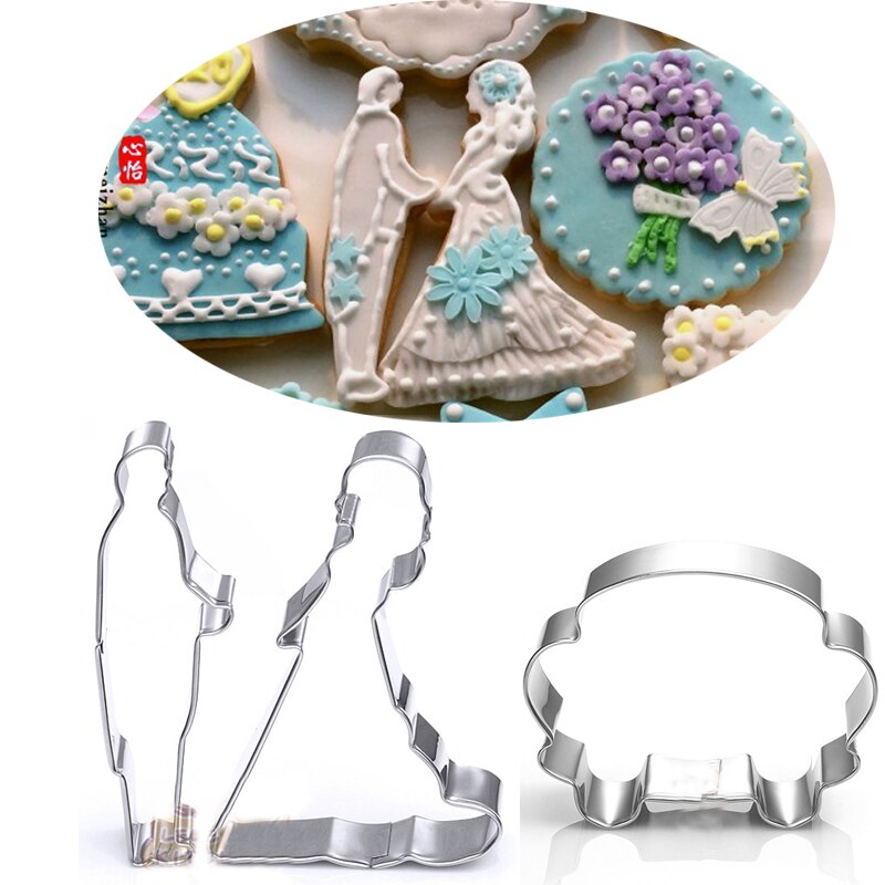 1Pcs Bruid En Bruidegom Drijft Bruiloft Cookie Cutters Fondant Cake Tool Pastry Sandwich Gateau Cortador De Galletas Patisserie