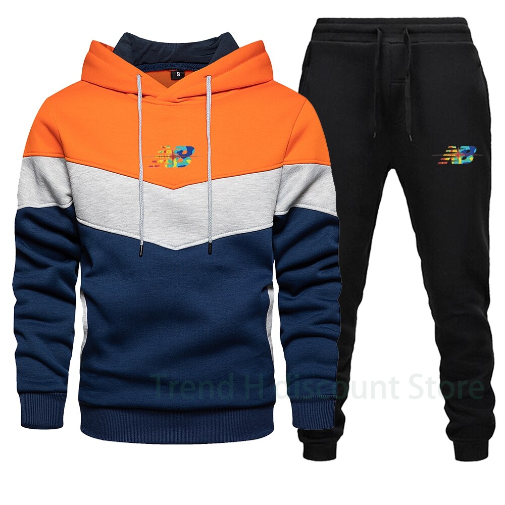 Nouveaux hommes épissage tenue décontracté lâche rue de sport à capuche hommes automne et hiver polaire veste + pantalon 2-pi