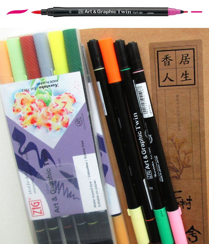 ZIG Kuretake Art & Grafische Twin Brush Pennen Twin Tip waterbasis Dye Japan TUT-80 Pastel Kleuren