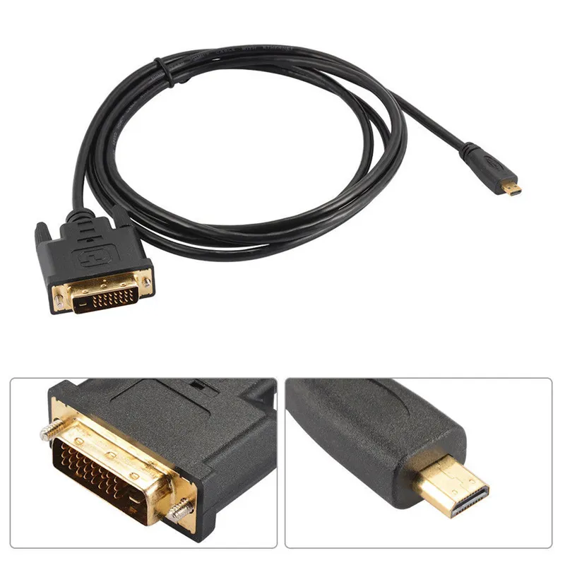 1M/1,8 M Micro HDTV HDMI MicroHDMI HD a DVI DVI-D 24 + 1 pines Cables adaptadores 3D 1080p para LCD DVD HDTV XBOX PS3 Monitor TV