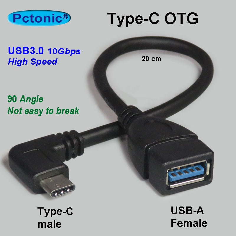 Pctonic Type-C Otg Naar Usb Vrouwelijke Adapter USB3.0 90 Graden Haakse Elleboog Buigen Korte 20 Cm