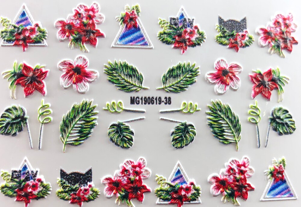 3D Neue Acryl Gravierte Nagel Aufkleber Blau &Ampere; Rosa Blume Schmetterling Wasser Decals Empaistic Nagel Wasser Rutsche Abziehbilder Z0302: 14