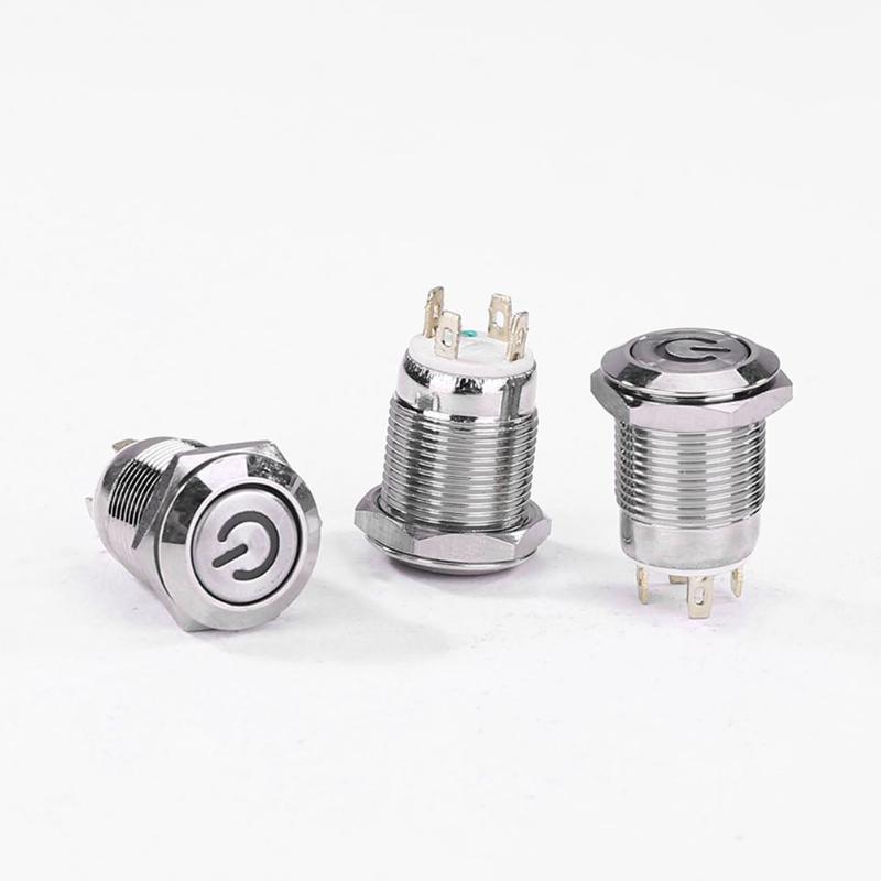 12mm Self-recovery LED 3V Metal Button Switch Instantaneous Button Automatic Reset Waterproof Button