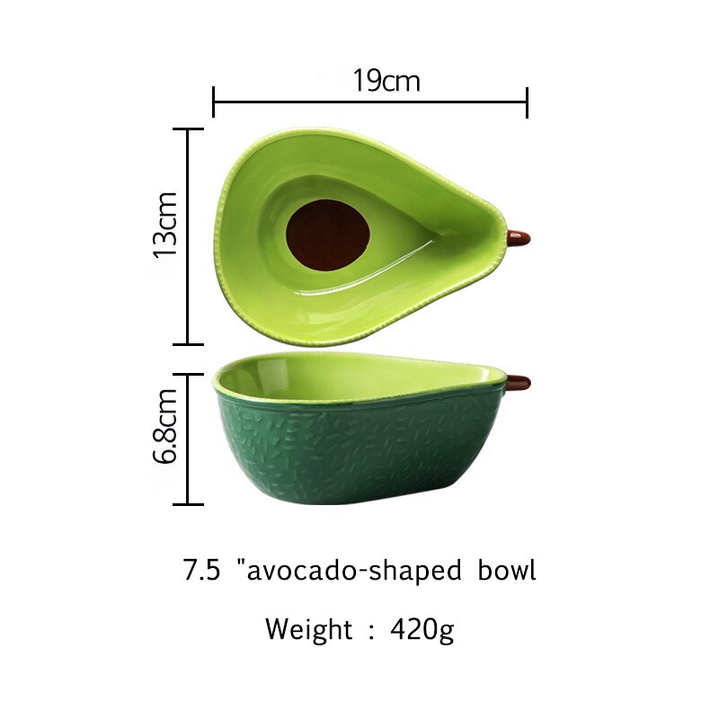 Bandeja kawaii en forma de aguacate, plato de cerámica para ensalada de frutas, decoración para el hogar, cocina, Bol para arroz o sopa, vajilla para niños: small size bowl