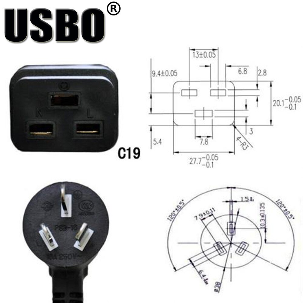 Black 1.8M Copper CE certificed Australia standard extension cord 16A elbow AU to C19 PDU/UPS server AC power cable