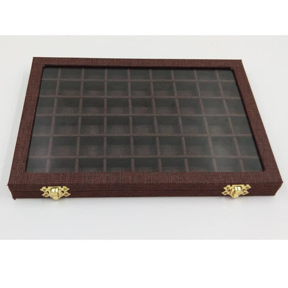 Caja de Porta anillos con tapa de cristal transparente de 54 rejillas, organizador de embalaje de joyería, caja de joyería para pendientes, collares y pulseras: 6