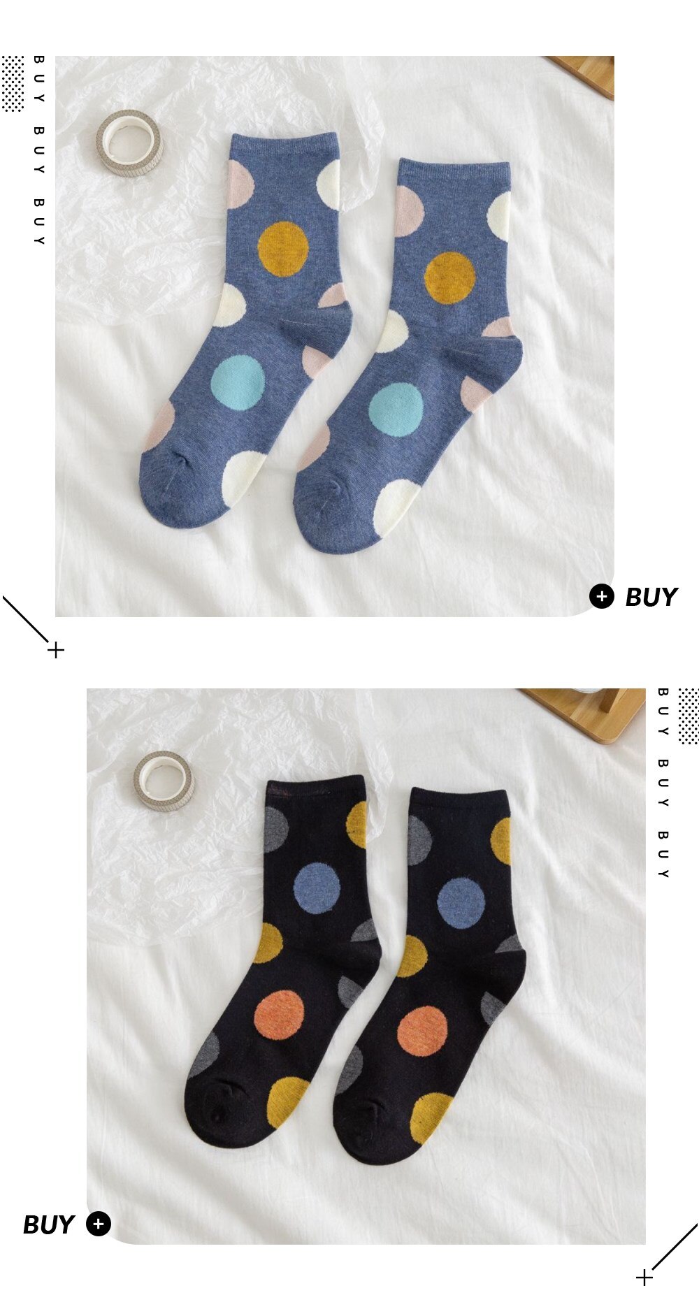 2 Pair/Pack Big Dot Cotton Socks Women Kawaii Women Socks Sweat Autumn and Winter: 86163-6