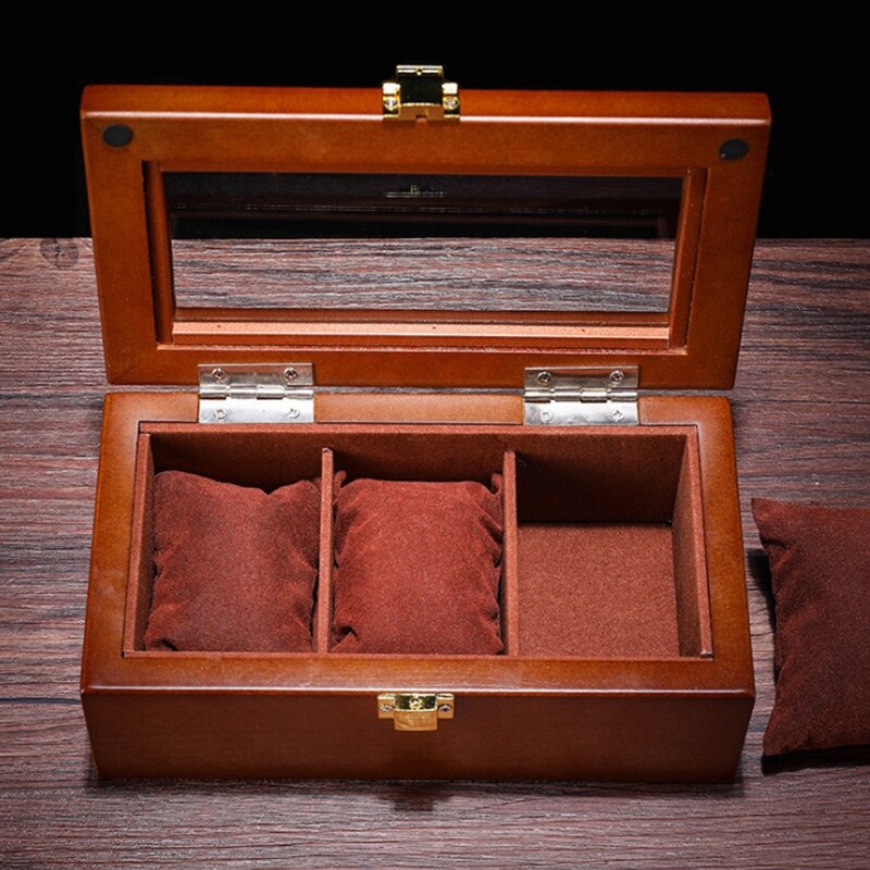 3 Slots Luxury Wood Watch Box Case Organizer with Lock Jewelry Storage Holder Case
