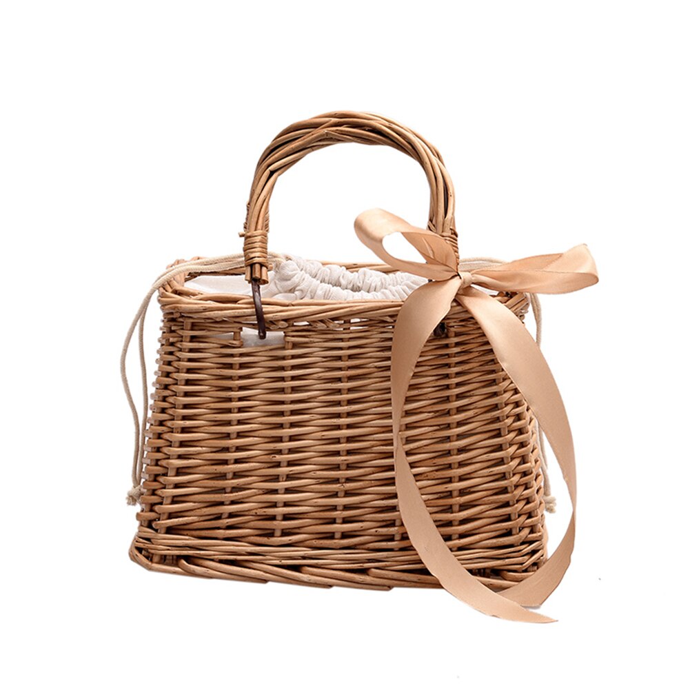 Strand stro tassen dames zomer handtas rotan vierkante tas handgemaakte bali geweven crossbody tas doos bohemien: Lichtbruin
