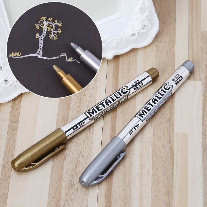 DIY Metal Waterproof Permanent Paint Marker Pen Gold/Silver Student Stationery School Supplies 1.5mm C26