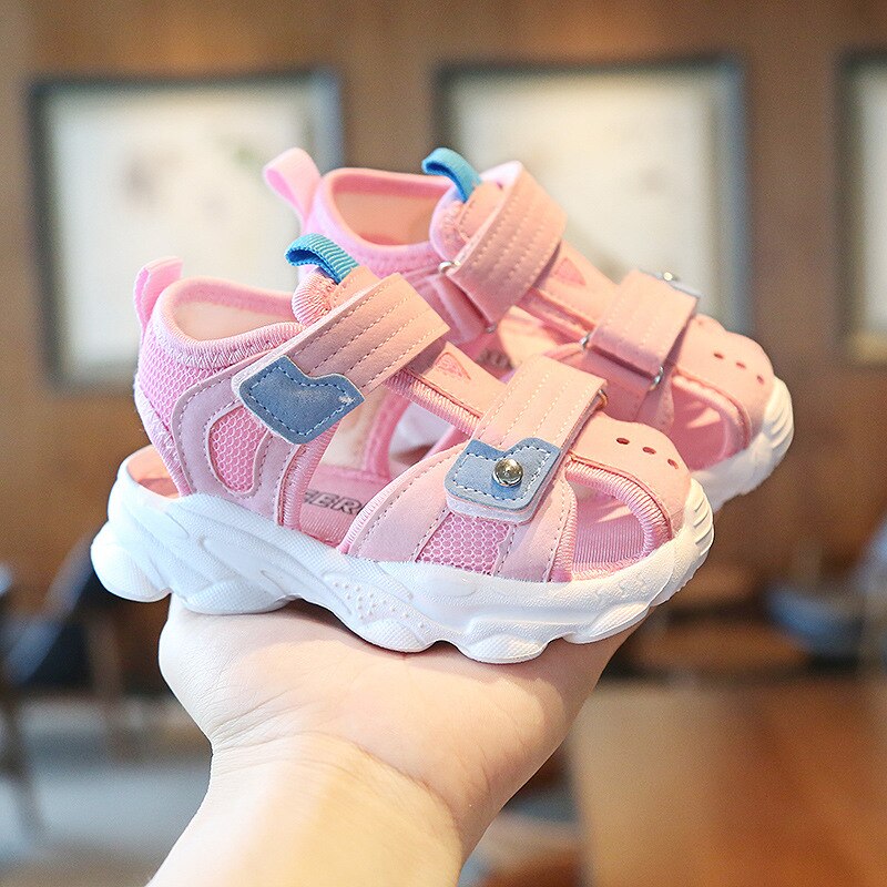 Summer baby sandals for girls boys soft bottom cloth toddler shoes children casual shoes little kids beach sandals: Pink / 26 ( Insole 15.5cm )