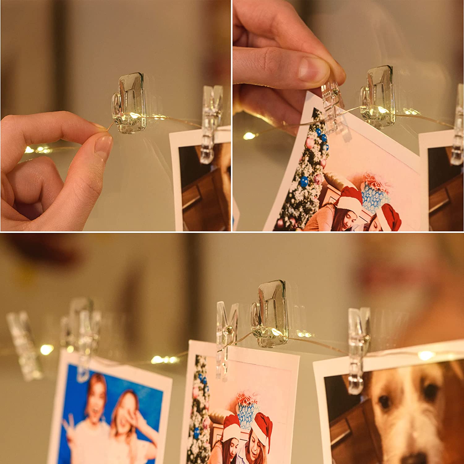 Guirnalda de luces LED con Clip para fotos, guirnalda con pilas USB para exteriores con pinzas para la ropa, decoraciones navideñas y de Halloween para el hogar