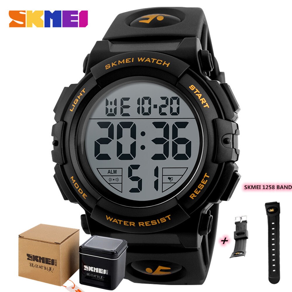 SKMEI Chrono Men Watch Top Luxury Brand Sport Watch Electronic Digital Male Wrist Clock Man 50M Waterproof Men's Watches 1258: 1 with strap box