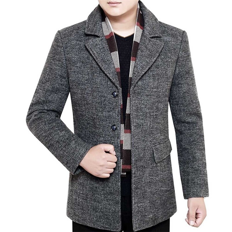 Youthup winter heren lange wollen jas enkelrijs slim effen jassen overjassen topjas heren fitnessjas streetwear