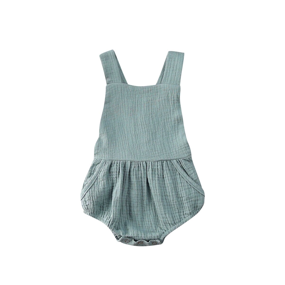 sommer Casaul Nettes Art Baby Bodys Kleinkind Jungen Mädchen Solide Baumwolle Leinen Gesamt Baby Kleidung Lätzchen Hosen freundlicher Outfit: Blau / 6m