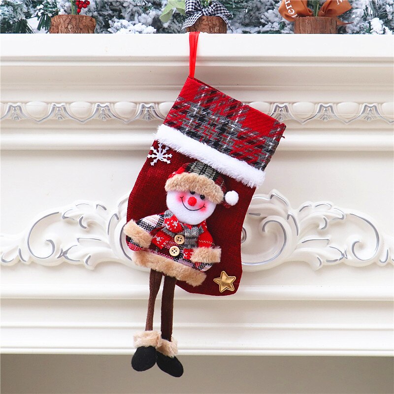 Juledukke jute sokker ornamenter julemanden gitter dukke juletræ vedhæng slik taske hængende sokker sød: B