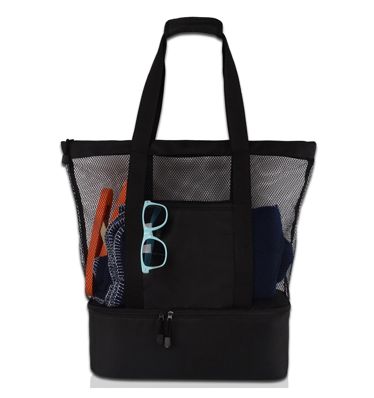 Bolsa de natación para mujer y niña, bolsa de arena para juegos de playa, bolso de hombro para entrenamiento físico, Gadget para zapatos, soporte para toalla, bolsillo: Black