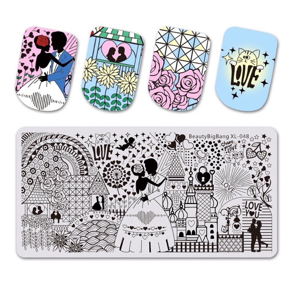 Beautybigbang Nail Art Stamping Plate Stainless Steel 12cm Butterfly Flower Plaid Bird Image Nail Stamping Template Mold XL-042: XL-048