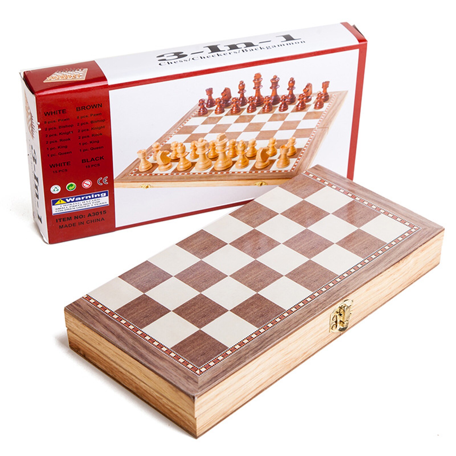 3 In 1 Schaakspel Houten Schaakspel Backgammon Checkers Indoor Reizen Schaken Houten Opvouwbare Schaakbord Schaken Puzzel Stukken: Default Title