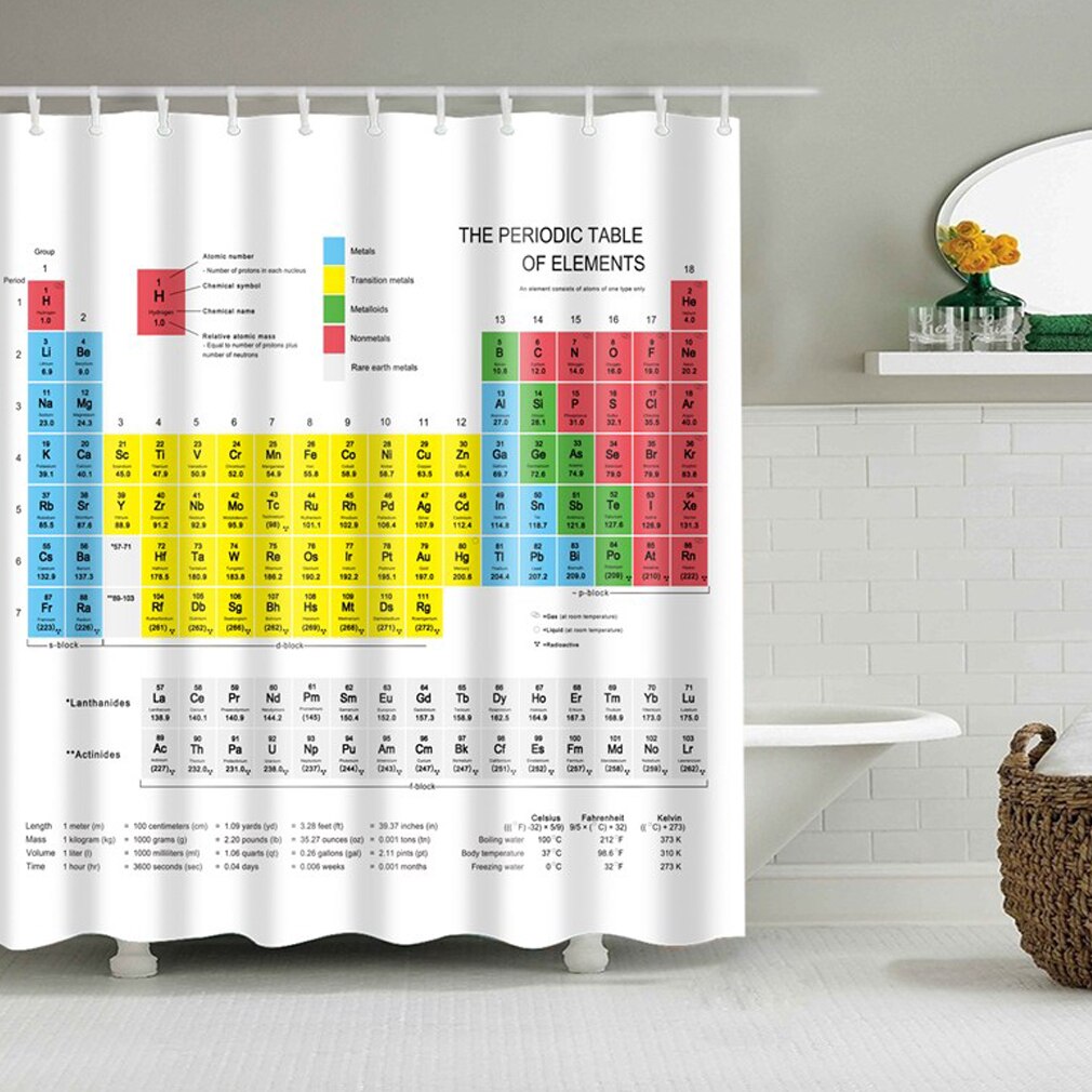 Chemische Periodensystem Streifen Polyester 1,8 m Lange Stoff Schlecht Gewichteten Dusche Vorhang groß Knall Theorie Sheldon Gleichen Vorhang