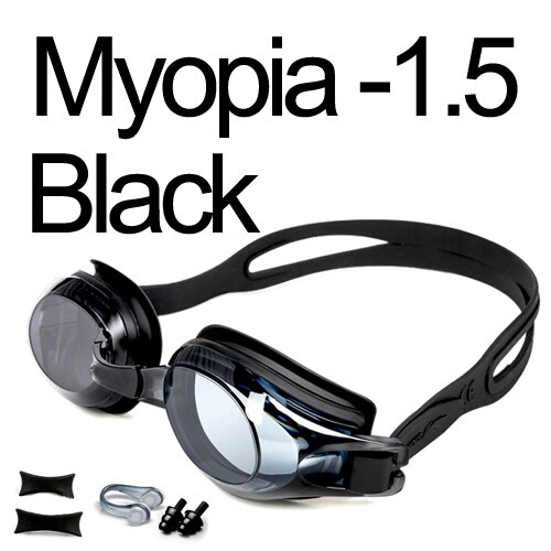 Swimming Goggles Myopia Anti-fog UV Swimming Glasses Men Women Silicone Diopters Swim Sports Eyewear Optional Case: - 1.5 Black