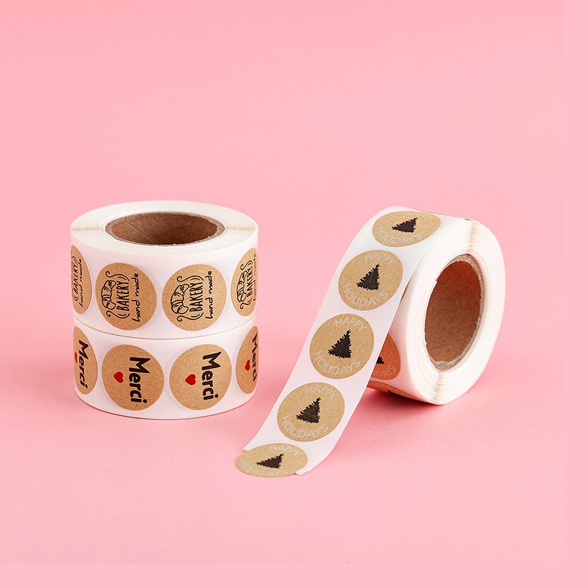500Pcs/Roll Dia 1 Inch Ronde Craft Cookie Zakken Lijm Seal Sticker Envelop Label Dank U Met Liefde bakken Diy Label