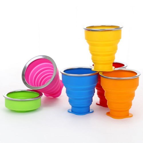 Tool Folding Telescopic Outdoor Tea Coffee Travel Cup Collapsible Silicone Fold Cup With Cover Outdoor Travel Portable