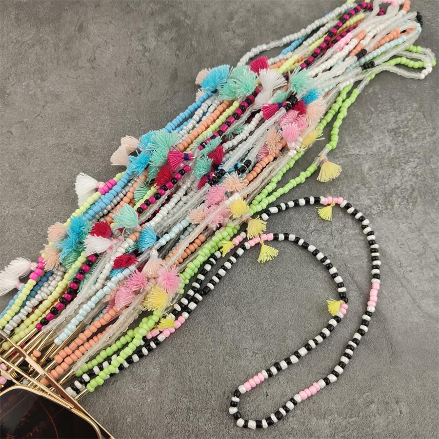 Boho perles de verre chaînes de lunettes avec coton gland lunettes de soleil lunettes de lecture chaîne lunettes porte-cordon sangle de cou corde