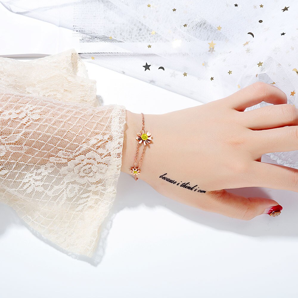 Lokaer Stainless Steel CZ Crystal Sun Flower Daisy Charm Bracelets Bohemia Link & Chain Bracelet For Women Girls B17089