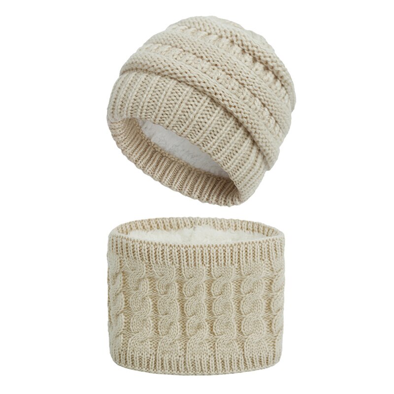 Winter muts en sjaal voor baby's, gebreide warme fleece gevoerde skimuts, dunne kindermuts, maat 889: Beige
