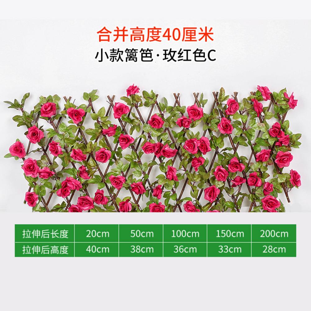 Seto de madera con hojas de flores artificiales, decoración de jardín, enrejado expansible, valla retráctil,: Small rose Red