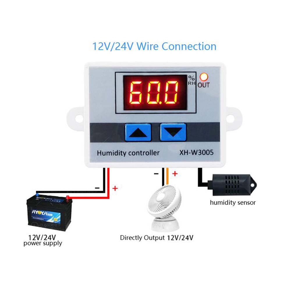 Ledet humidistat hygrometer xh -w3005 12v digital fugtighedsregulator fugtkontrolregulator + fugtighedsføler