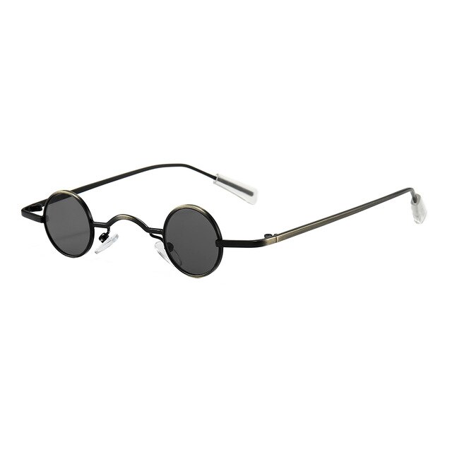 Retro Mini Sunglasses Round Men Metal Frame Gold Black Red Small Round Framed Sun Glasses: Black