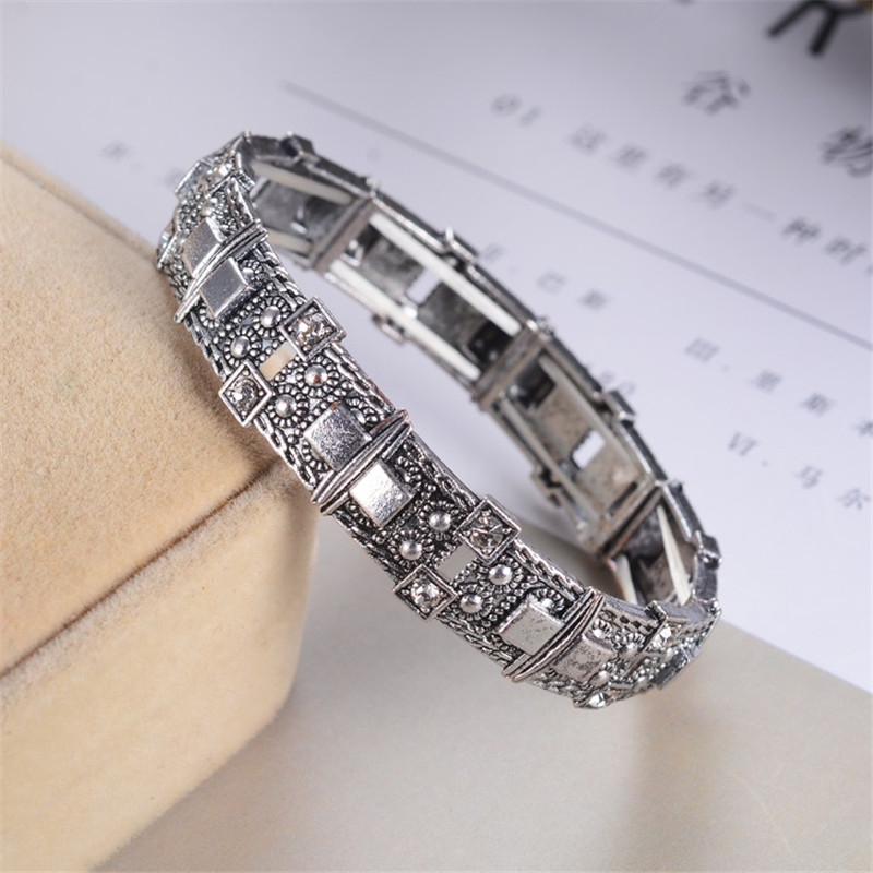 Silber-farbe Manschette Armbinde Für Frauen Ethnische Schmuck Jahrgang Kristall Stein Armbänder Gold Bohemien Breite Armreifen pulseras: Weiß 5  Silber-