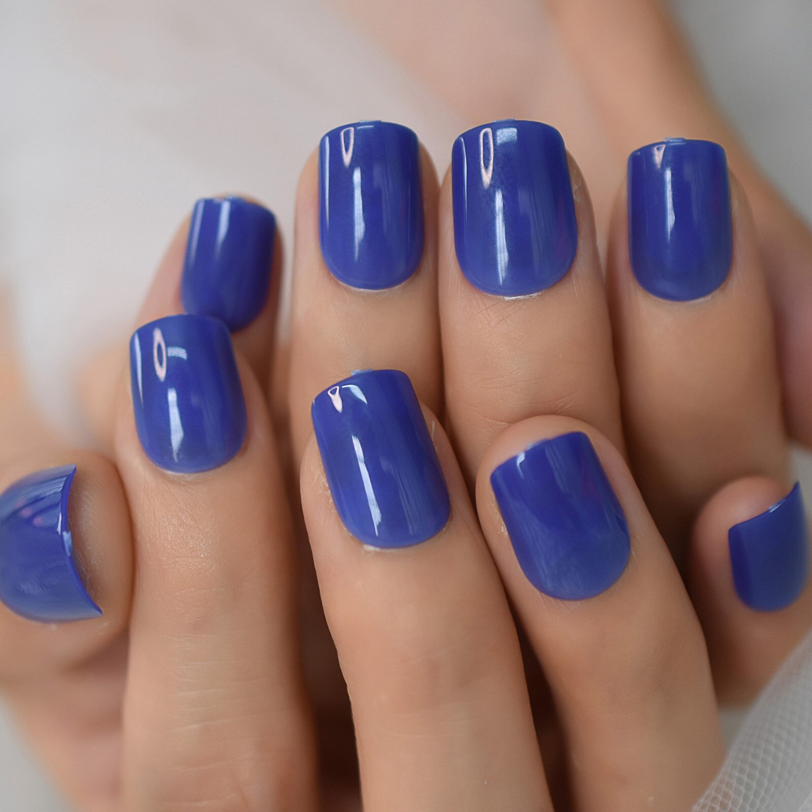 Faux Ongles à pression, brillant, haute luminosité, couverture complète, gris clair, couleur unie, manucure, avec onglets de colle: L5984