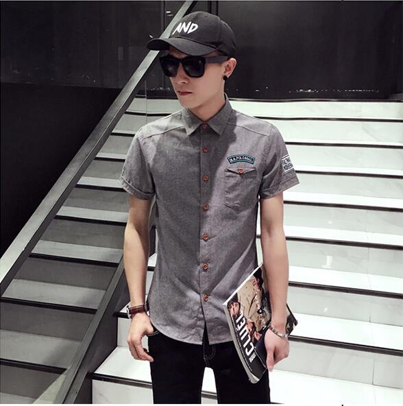 Jeansskjorta herr sommarstil kortärmad fritidsskjorta smal bomull camisa social masculina storlek 3xl: Grå / Xxl