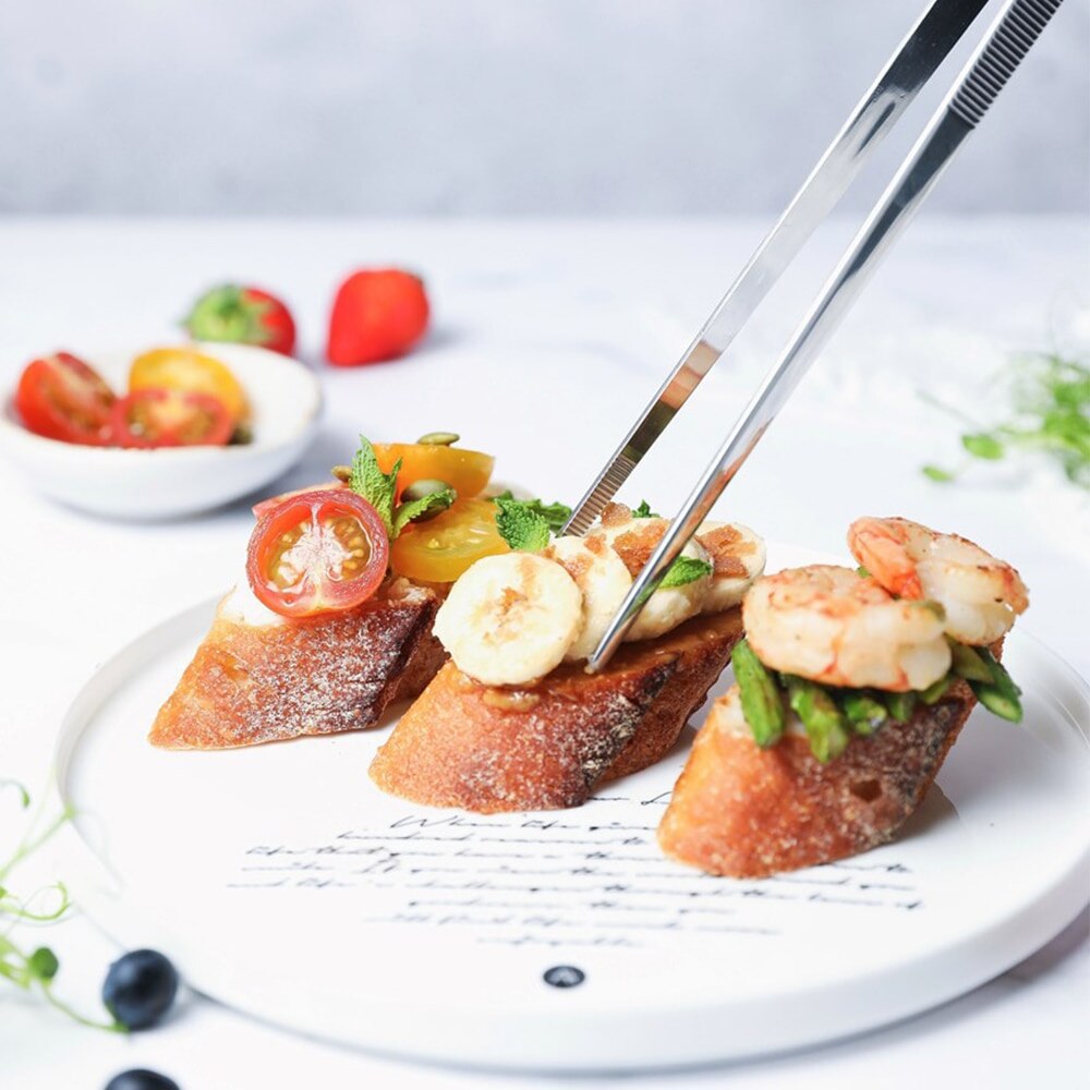 Pinzas profesionales para Chef, pinzas para servir en presentación, acero inoxidable, Offset, utensilios de cocina, 6 opciones