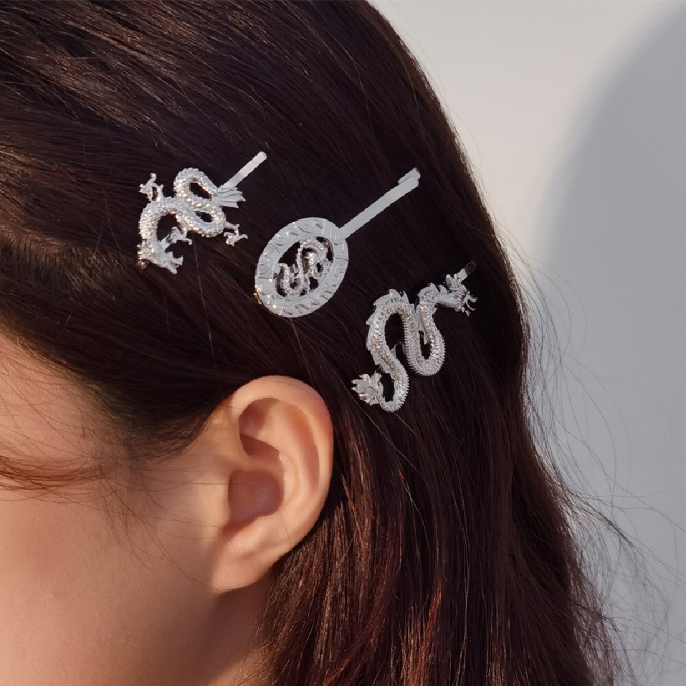 Uds.-Pinzas de pelo de dragón con personalidad Vintage, accesorios para el cabello geométricos de Metal para mujer y niña, accesorios de joyas para el pelo: Silver