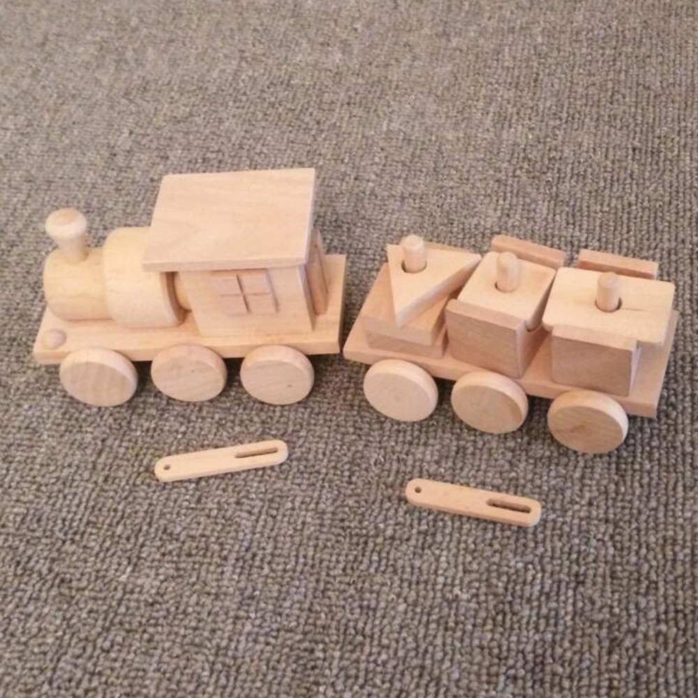 Freies Schiff Holz Stapeln Zug Sortieren & Stapel Blöcke DIY Farbe Malen Vorschule freundlicher Kleinkind Pädagogisches Puzzle Spielzeug