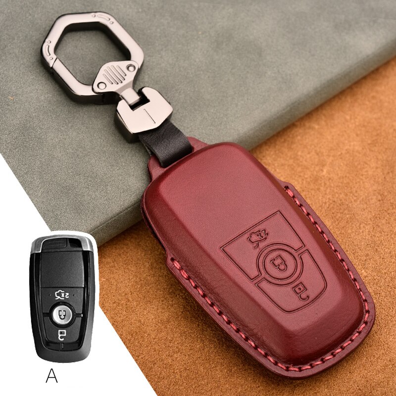 Retro Leather Remote Key Fob Holder Cover Case For Ford Edge Fusion Mustang Explorer Expedition F150 F250 F-350 F-450 keyless: 3BTNS Dark Red