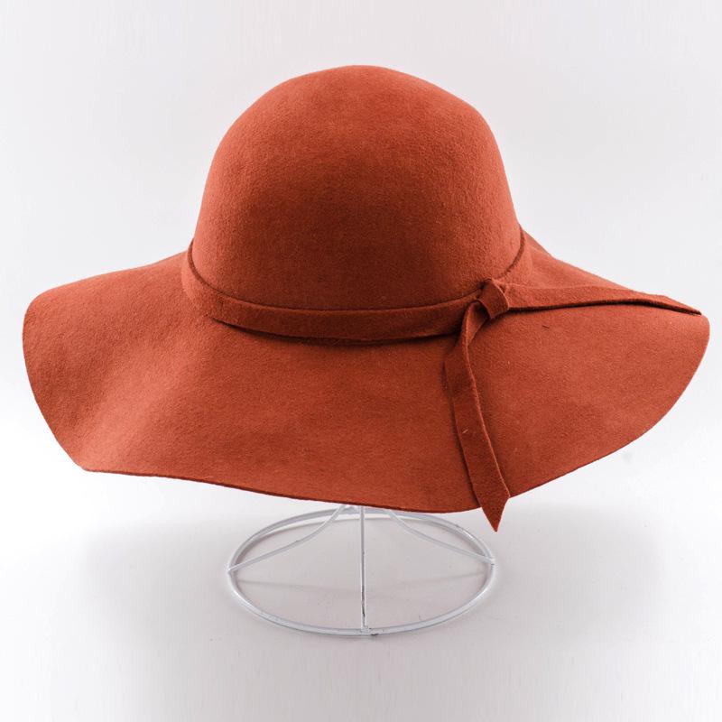 COKK, sombreros elegantes para mujer, sombrero de lana de ala ancha, sombrero negro Vintage para mujer, sombrero redondo para mujer, sombreros de vestir para mujer, invierno Británico: orange red