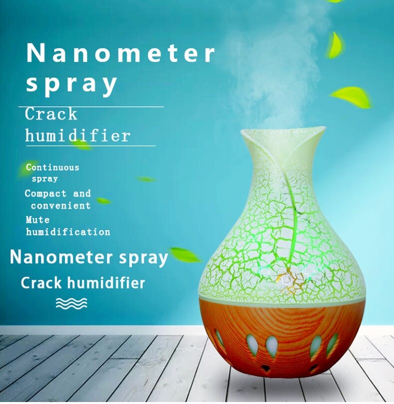 Vase Air Humidifer 130ML Aroma Essential Oil Diffuser Wood Crack LED Lamp Humidifier USB Home Aromatherapy